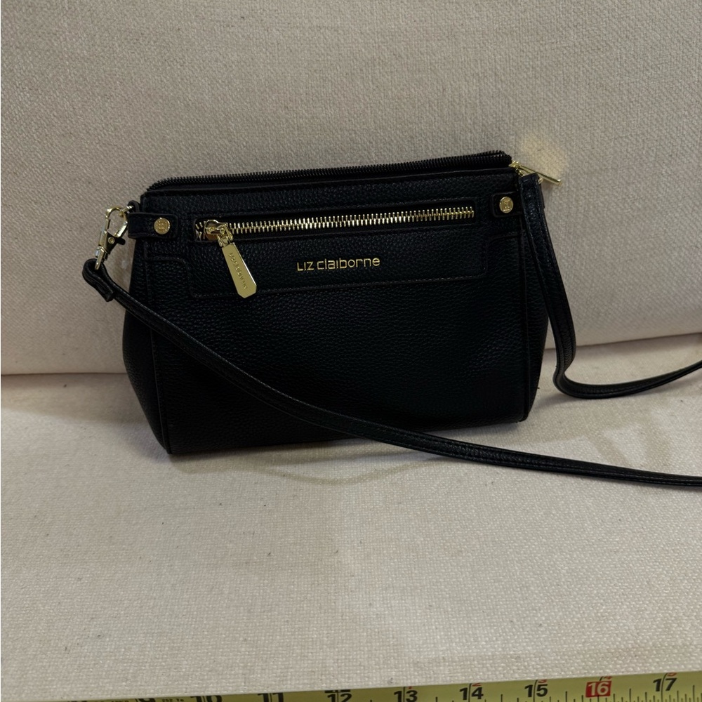 Liz Claiborne Black Pebbled Crossbody with Gold Hardware